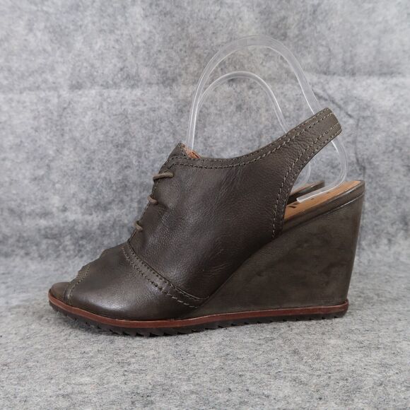 Biala Shoes Women 38 Bootie Wedge Fashion Leather Lace Up Bayley Slingback Olive - Picture 5 of 16